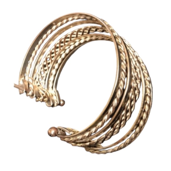 Vintage Cuff Bangle Bracelet silver brass tone stacked & barbell end  2.5" X 1" - Picture 10 of 11